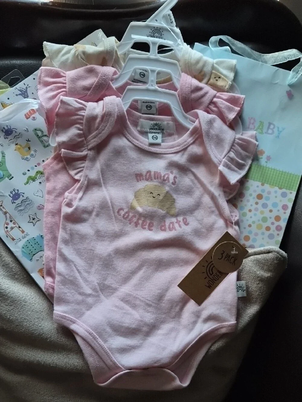NWT Baby Bundle! 3x3-6mo, 9x6-9mo Short Short Sleeve Onsies & 6 Pacifier Clips